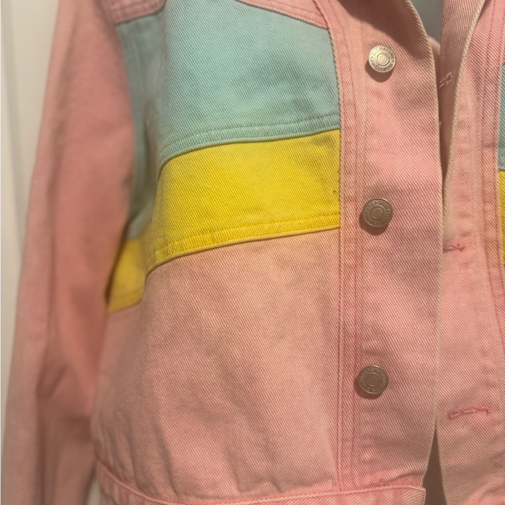 The Impeccable Pig Pink Jean Jacket with Colorful Accents size large - Picture 4 of 6